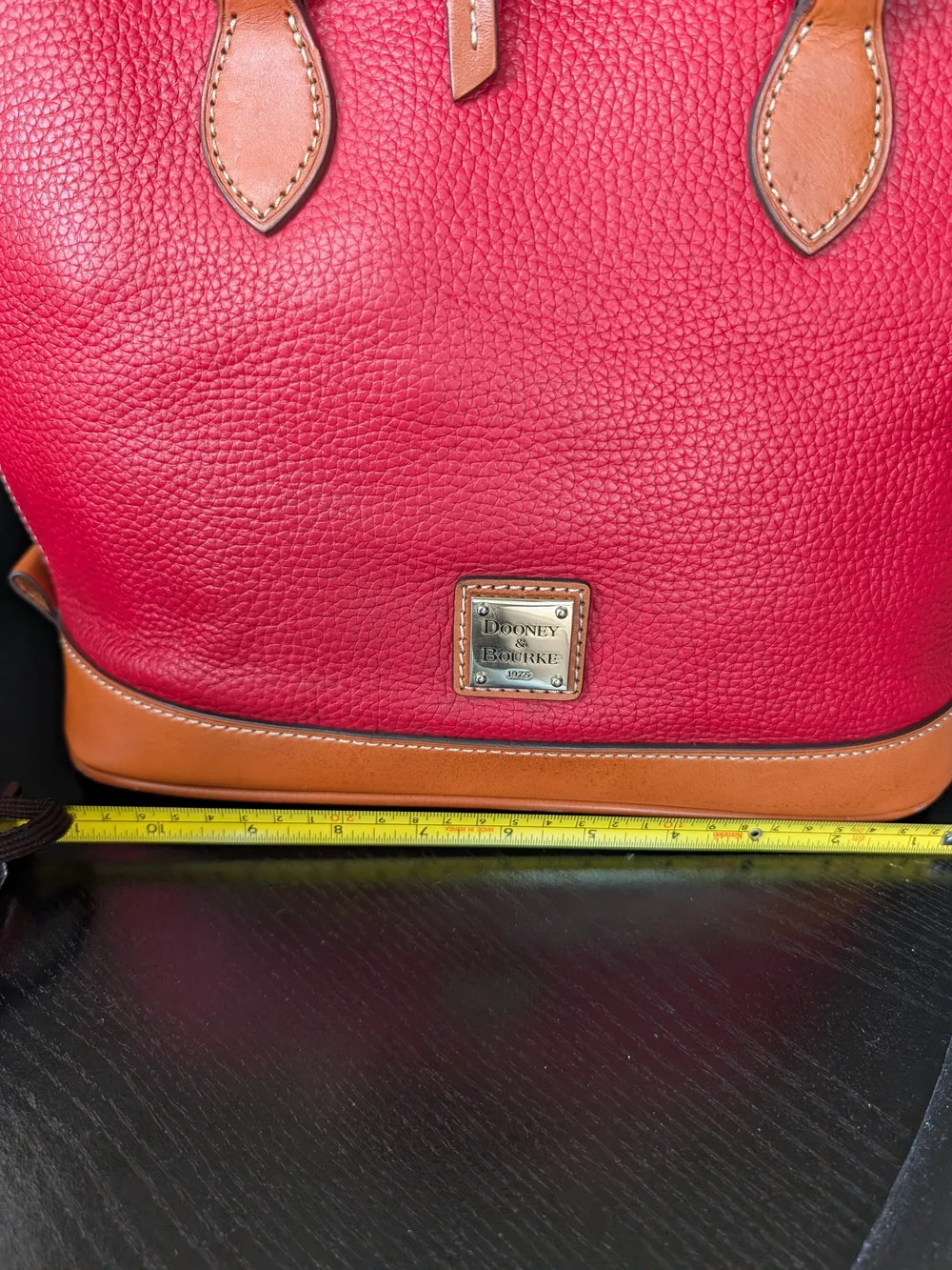 Dooney & Bourke Red Pebbled Leather Satchel with Tan Trim.Used In Great Conditio